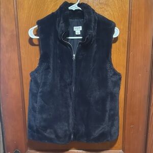 J. Crew Black Faux Fur Vest
